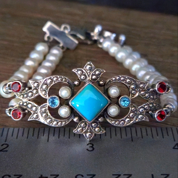 Nicky Butler Jewelry - Nicky Butler 925 Sterling Silver Turquoise Pearl Garnet Topaz Designer Bracelet
